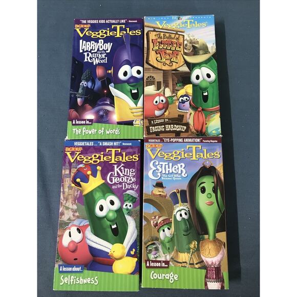 Lot of 4 VeggieTales Childrens VHS Tapes Heroes of The Bible Selfishness Courage - Picture 1 of 2